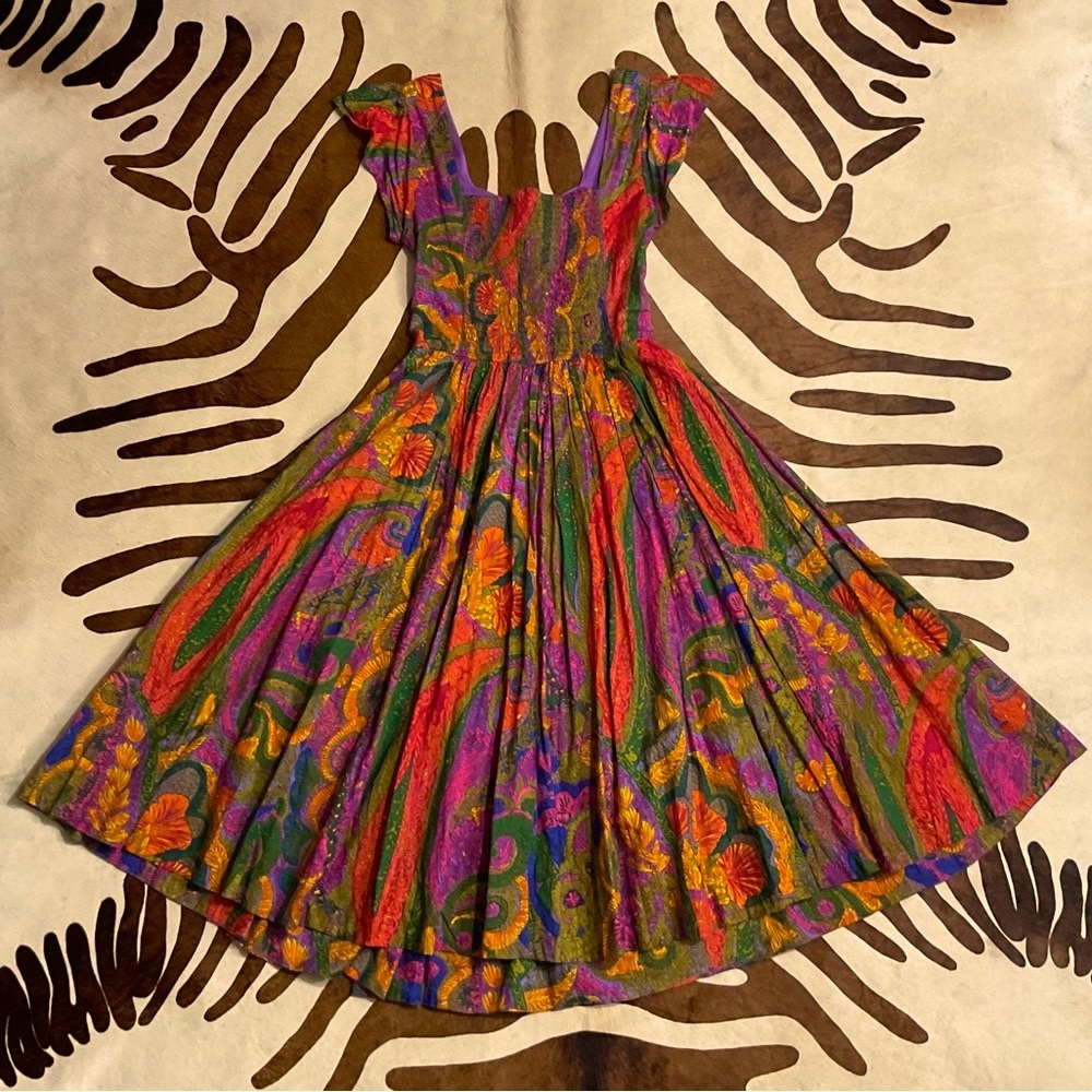 House of Harlow 1960 Multicolor Floral Midi Dress - Purple, Green, Orange, Pink
